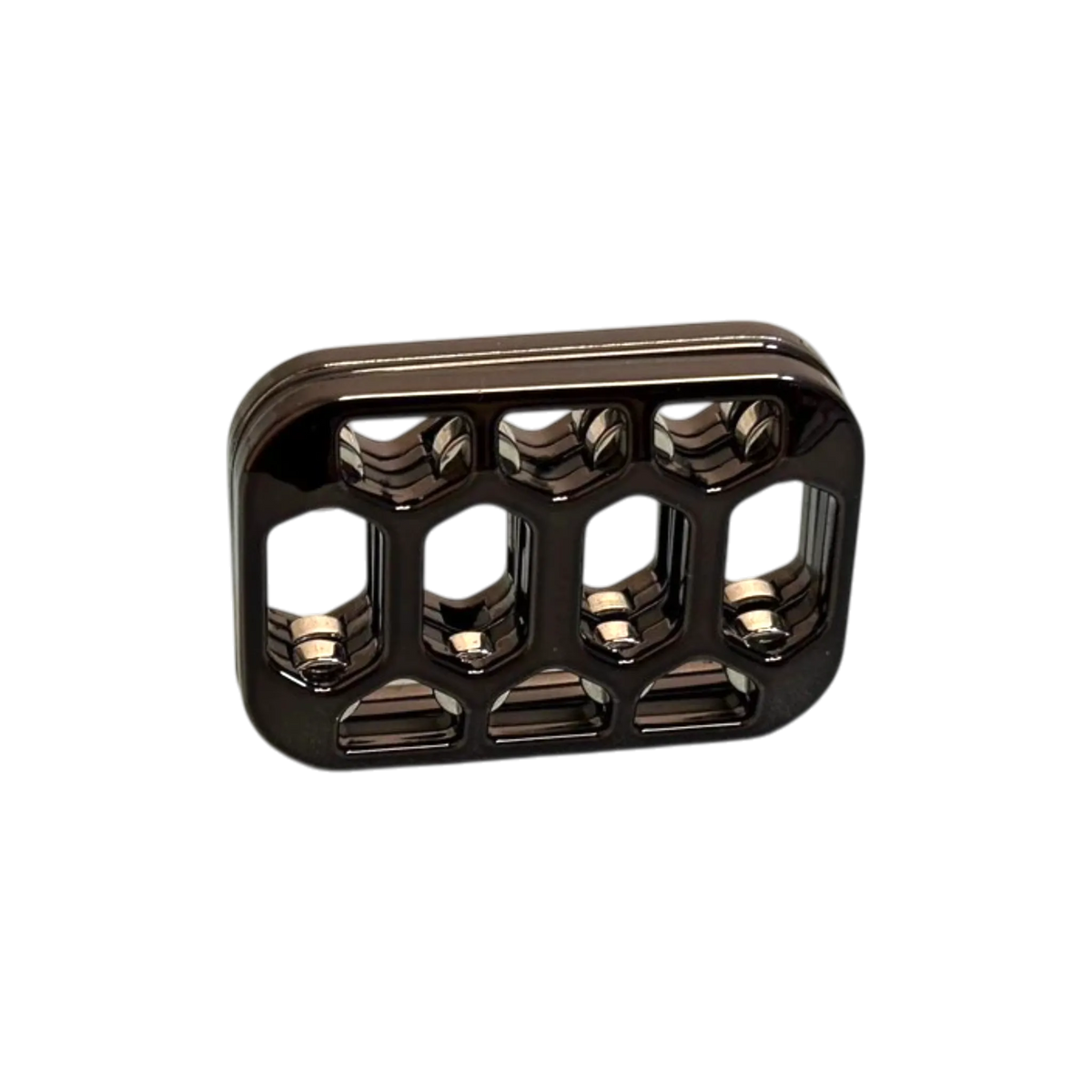 Arca open-frame magnetic fidget slider with rounded corners and rows of window-like cutouts.