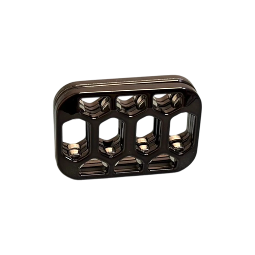 Arca open-frame magnetic fidget slider with rounded corners and rows of window-like cutouts.
