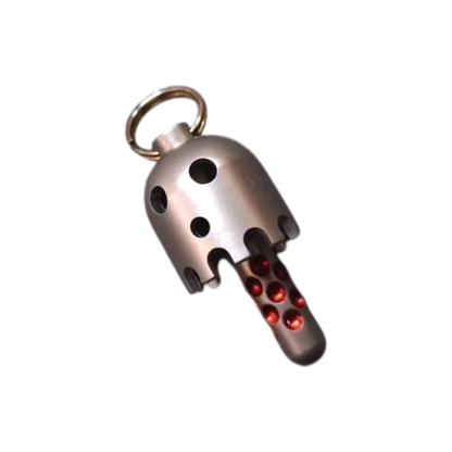 Daze bell pendant with a cutout face, a top ring, and red accents on the connecting rod.