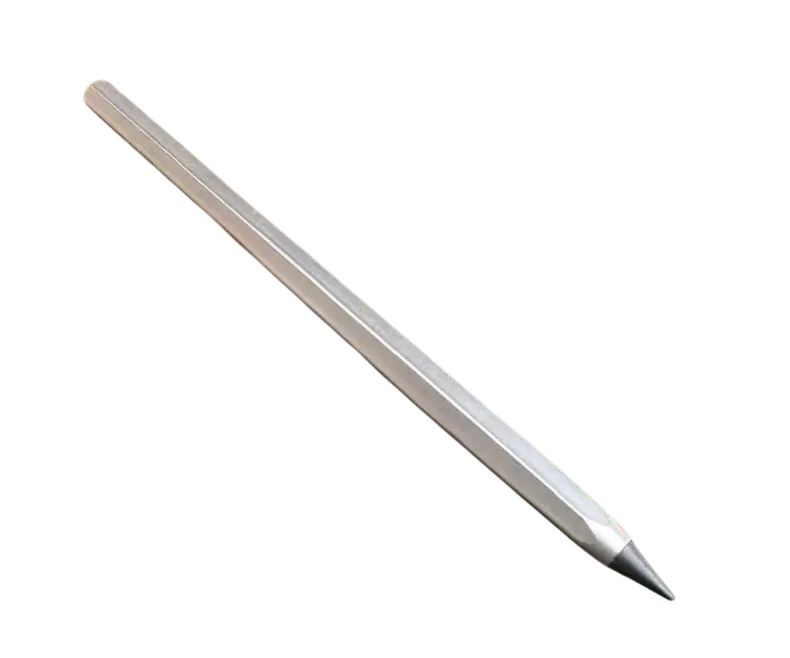 Facet Inkless Pencil with a six-sided silver-gray barrel, placed diagonally on a light background