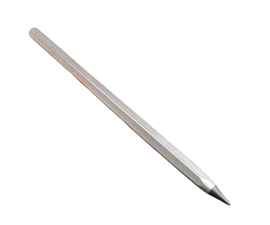 Facet Inkless Pencil with a six-sided silver-gray barrel, placed diagonally on a light background