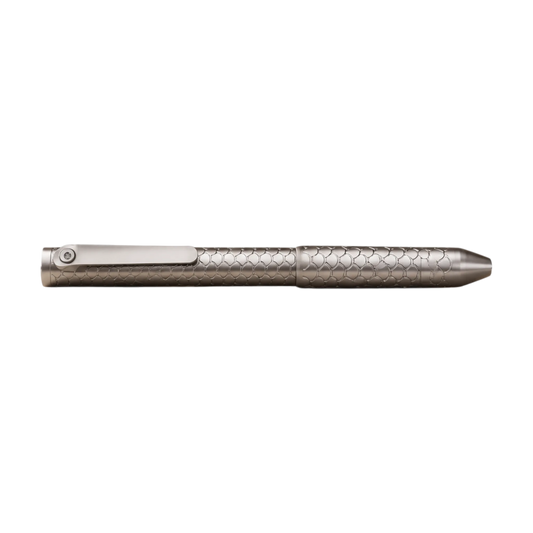 Side view of Imbra, showing the straight pocket clip and fish-scale barrel