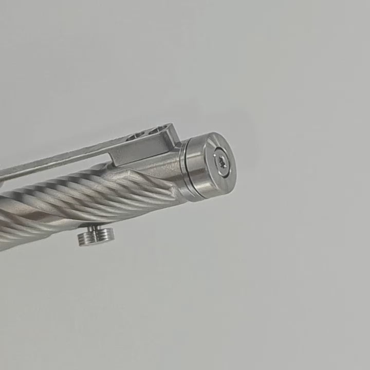 Close-up of Whorl’s tail spinner, pocket clip, and side bolt