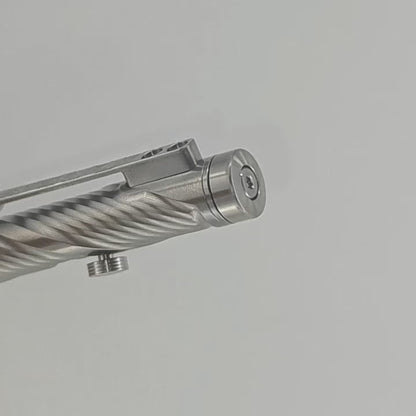 Close-up of Whorl’s tail spinner, pocket clip, and side bolt