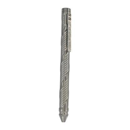 Whorl pen showing the curved clip pattern and spiral barrel grooves